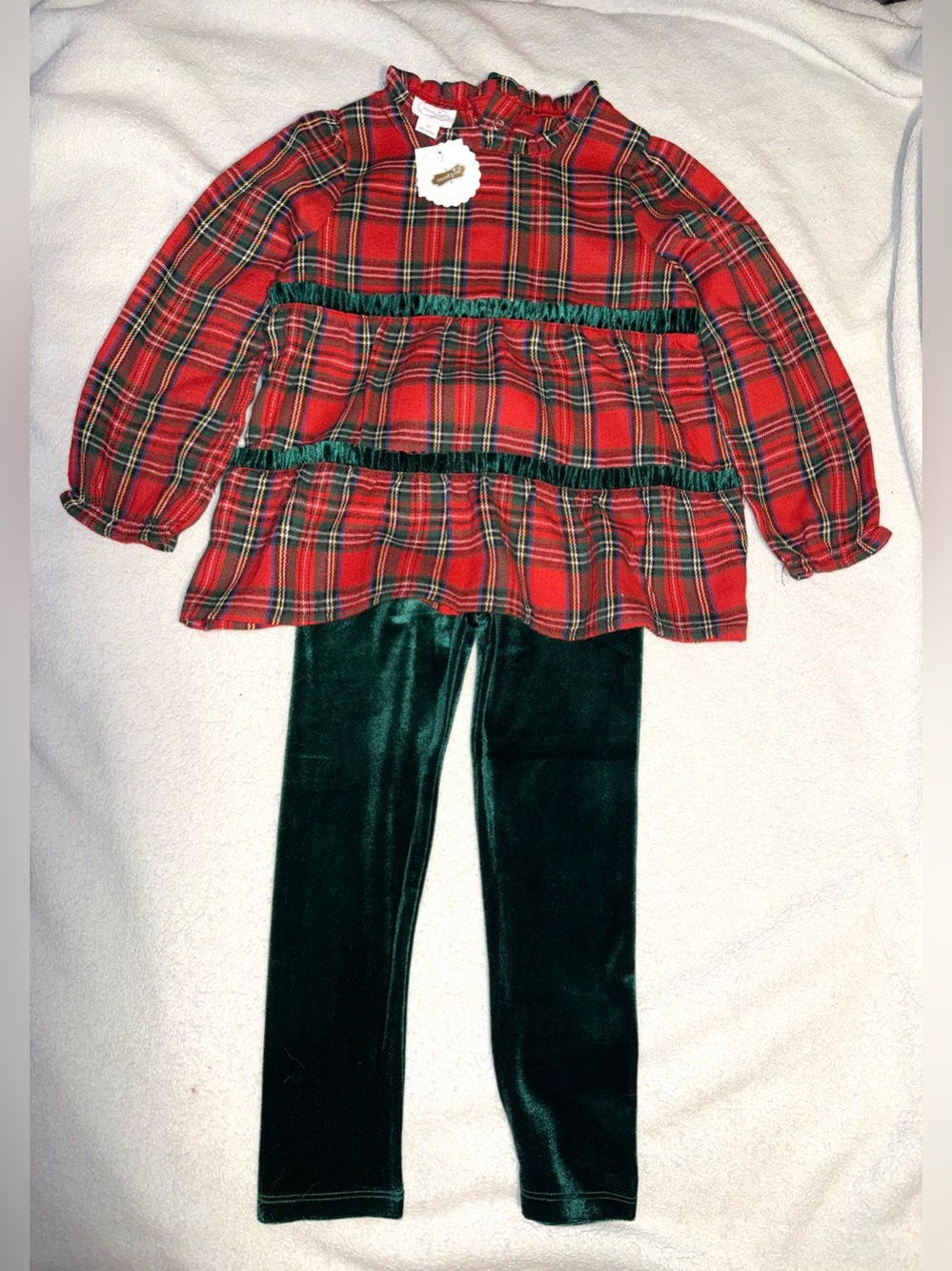 Mud Pie Holiday Tartan Plaid Tunic & Velvet Legging Set, size 4T, NWT